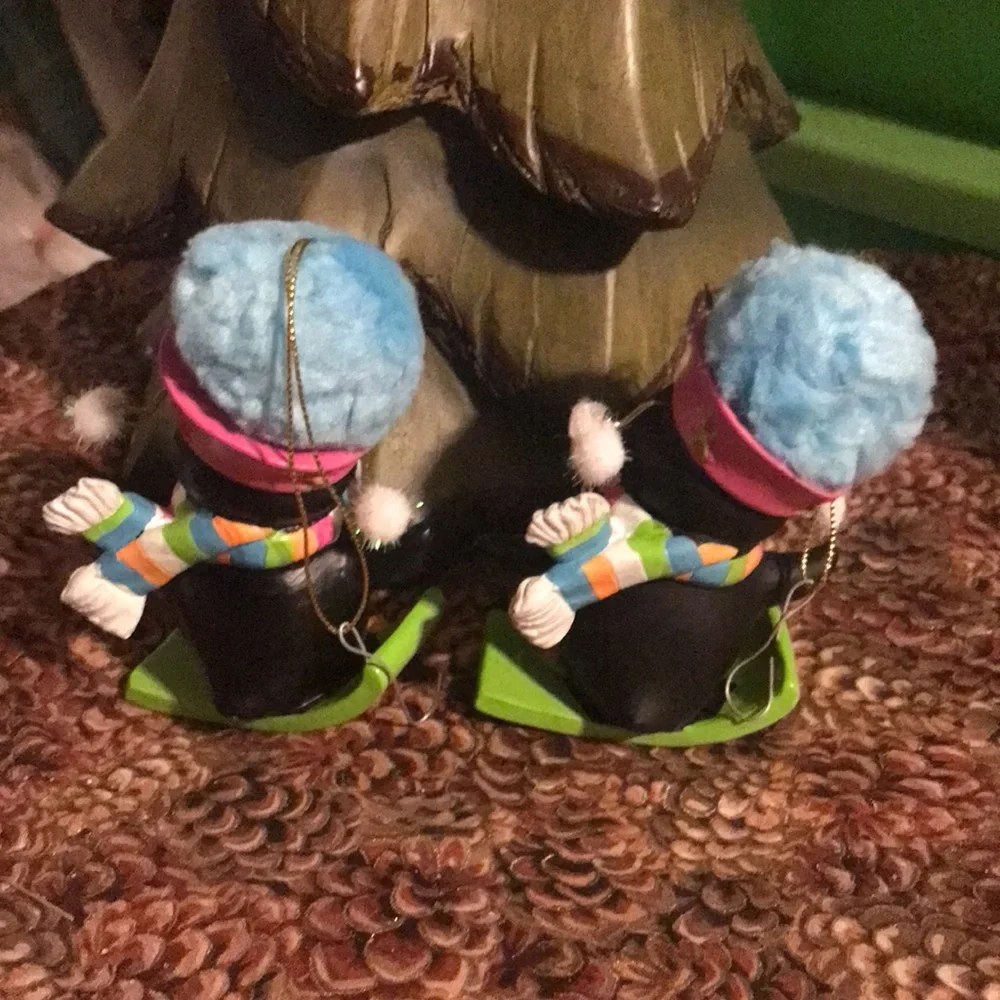 Set of 2 Snowboarding Penguin Ornaments